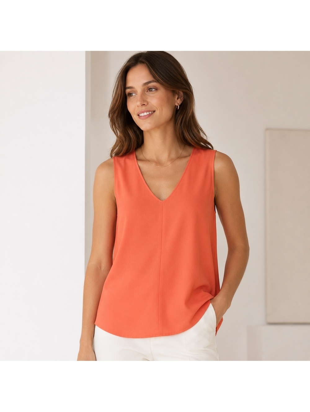 J.Crew Sleeveless V-Neck High Low Blouse Coral Size 0